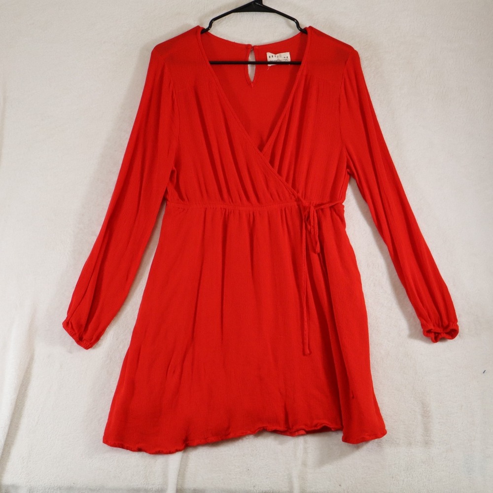 Dress Up Women's Red Wrap Dress Long Sleeve V‑Neck Tie Waist Boutique Style L